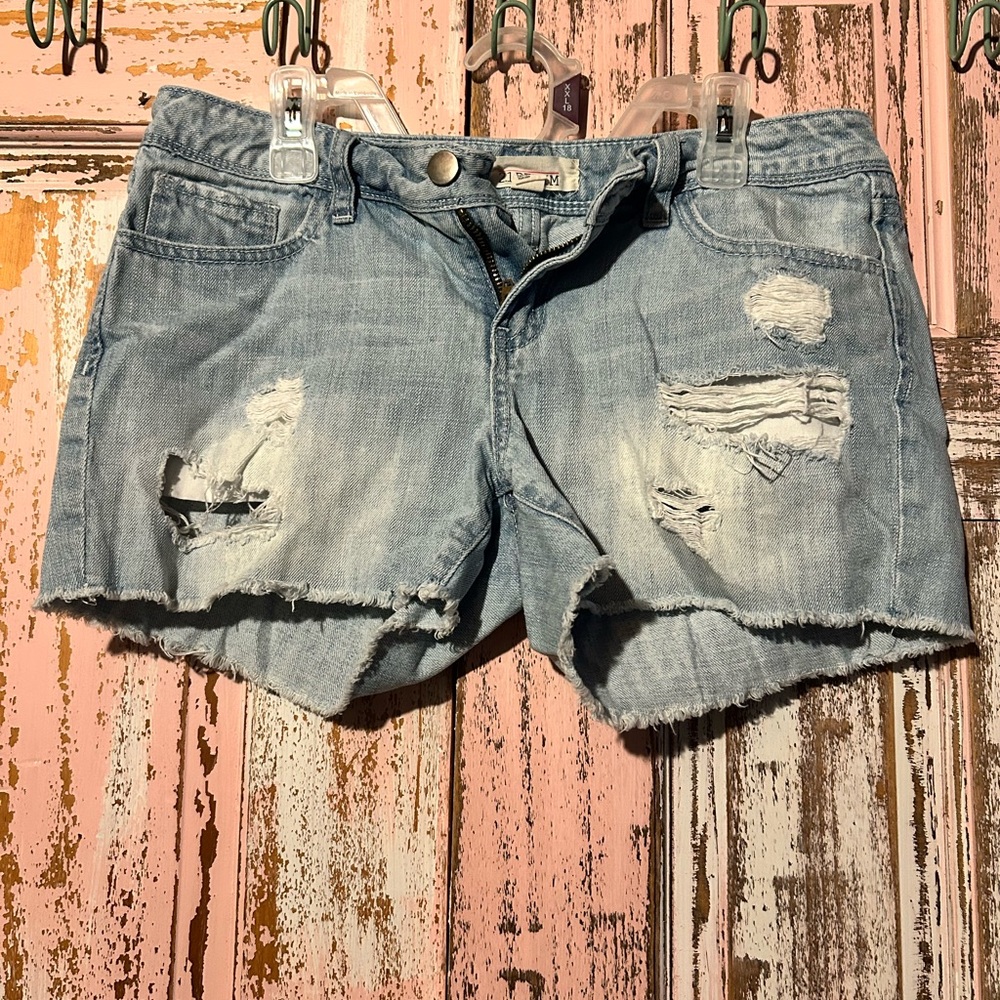 2.1 Denim Faded Blue Ripped Jean Shorts